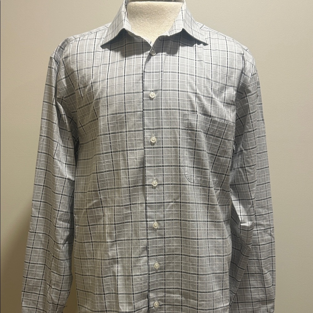 Pronto Uomo Light Gray Plaid Dress Shirt XLT